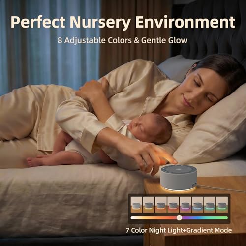 Image of Kipcush White Noise Machine for Baby & Adults, 30 Soothing Sounds, Soft Non-Glare Nursery Lamp, 8 Color Night Lights, Memory Function (Angel V4 Grey, Standard)