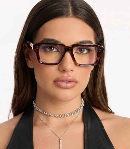 Image of AIEYEZO Fashion Square Blue Light Glasses for Men Women Retro Thick Frame Blue Light Blocking Computer Glasses