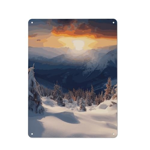 Peintures à suspendre en métal coucher de soleil hiver pour salon de bar et café chaleureux