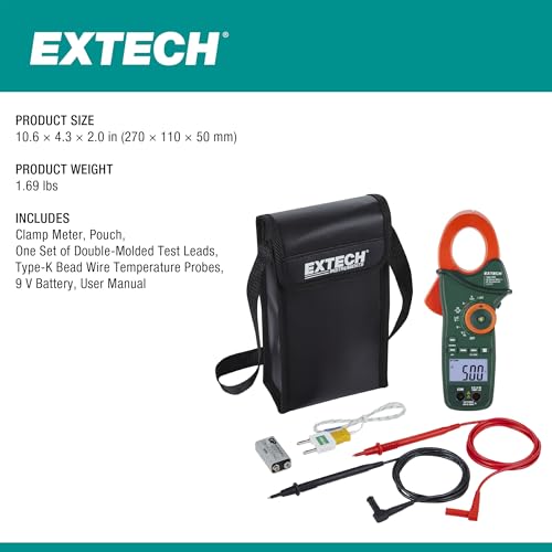 Image of Extech EX820A 1000A True RMS AC Clamp Meter with IR Thermometer | AC to 1000A, IR thermometer with laser, LoZ, low pass filter, inrush, CAT IV 600V, 6000-count backlit