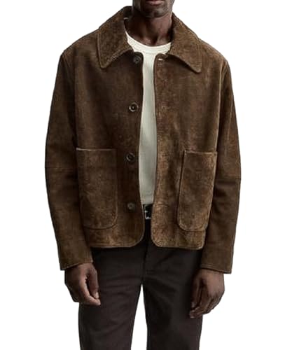 Isaac & David Chicago Mens Long Sleeve Suede Shirts Button Down Shacket Real Lambskin Suede Casual Leather Jackets For Men