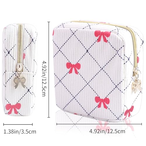 Image of Period Bag for Women - Cute Corduroy Sanitary Napkin Storage Bag with Bow Design | Period Pouch for Daily Use, Travel | Discreet Menstrual Pouch | Pad Bags for Period Holds Pads, Tampons
