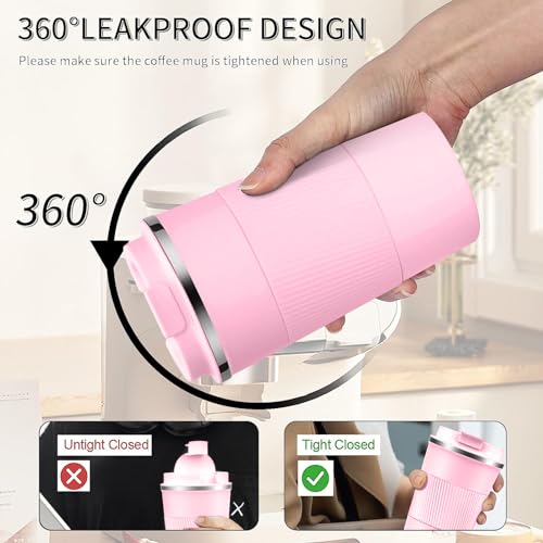 Image of Insulated Travel Coffee Mug, Stainless Steel Coffee Cup with Leakproof Lid