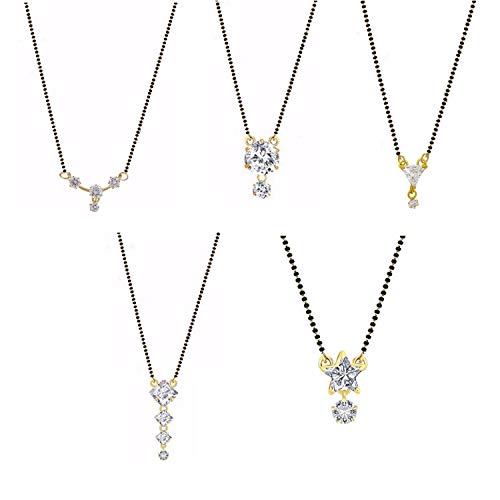 Efulgenz Indian Bollywood Traditional Gold Plated American Diamond CZ Mangalsutra Pendant Necklace Jewelry for Women (Combo 2)