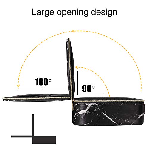 MONSTINA Marble Makeup Bag Organizer,Travel Cosmetic Case Portable Makeup Train Case Makeup Artist Bag with Adjustable Compartment for Cosmetics and Nail Tools (Black)
