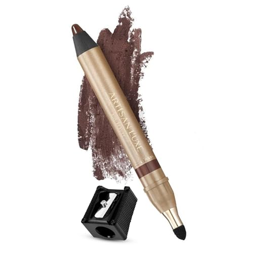 Artisan L'uxe Beauty Velvet Jumbo Dark Chocolate Brown Eyeliner with Free Sharpener | Blendable Makeup for Smokey Eyes - Waterproof Smudge Proof Pencil Eyeliner, Built-in Smudger & Long Lasting
