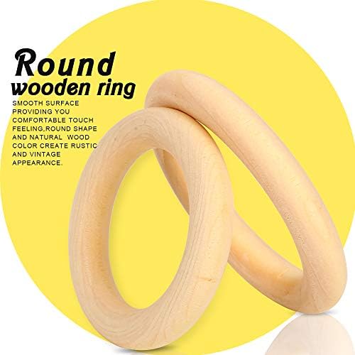 50 Pcs Natural Wood Rings, HNYYZL Unfinished Solid Wooden Rings Wood Loop Ring, for DIY Crafts Christmas Ornaments Wedding Decorations, 5 Size