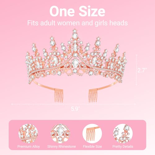 Birthday Tiara and Crown with Sash, Birthday Tiara for Women Party (Rose)