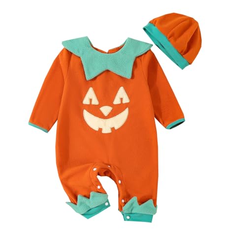 Image of Thorn Tree Halloween Infant Newborn Baby Girl Boy Clothes Onesie Long Sleeve Romper Pumpkin Printed Jumpsuit Fall Winter Outfits