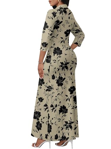 Image of PinkPatty Women's Casual 3 /4 Sleeve Polo V Neck Bodycon Maxi Dress | Semi formal, modest style, long fitted, versatile for church, work, business, office and daily wear