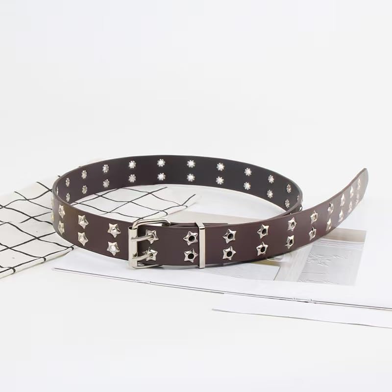Star Studded Faux Leather Belt, Double Prong Buckle, Black4
