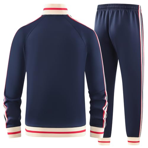 AURACIONE Men Tracksuits 2 Piece Outfits Long Sleeve Full Zip Sports Set Stand Up Collar Jackets and Pants Running Sweatsuit