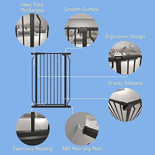 Waowao Extra Tall 40.55" Baby Gate Wide Pressure Mounted Walk Through Swing Auto Close Safety Black White Metal Toddler Kids Child Dog Pet Puppy Cat For Indoor Stairs,Doorways,Kitchen 29.53-76.77 Inch #TOP3