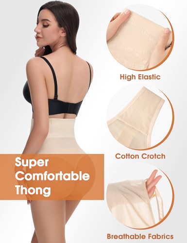 Yeblues Tummy Control Thong Shapewear For Women Seamless High Waisted Thong Panties Body Shaper Underwear thumb #5