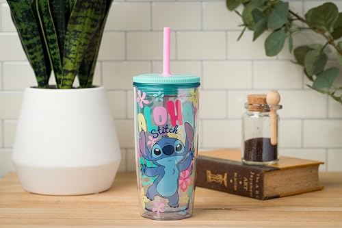 Image of Silver Buffalo Disney Lilo and Stitch inchAloha inch Spill Resistant Plastic Tumbler, 20 Ounces