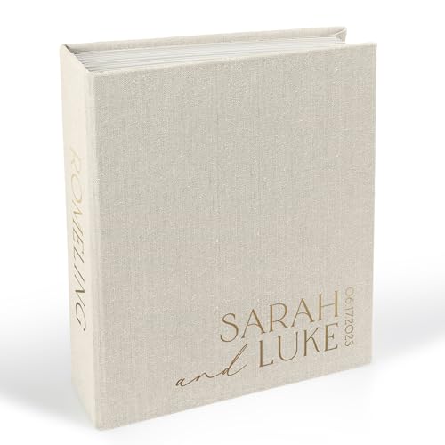 Linen Wedding Guest Book Alternative | Portrait Personalized Photo Guestbook for All Instant Photos – Mini Wide Square | Photo Booth Book for 2x6 and 4x6 Photos | Instant Photo Bridal Guest Book