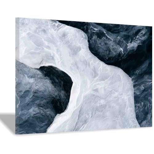 Toile murale texture ice mountain noir et blanc HOQIU 20x30cm encadrée pour salon