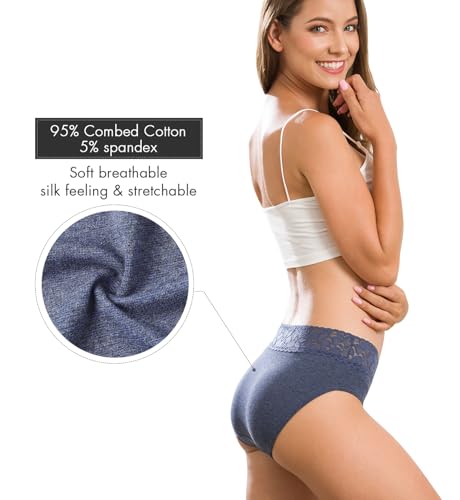Image of Altheanray Womens Underwear Cotton Panties for Women Bikini Underwear Soft Hipster Lace Breathable Ladies Briefs 5 Pack