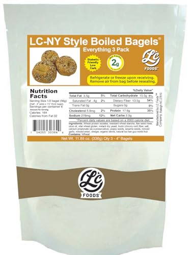 LC Foods 17g High Protein Bagel | NY Style Everything Keto Bagel (Pack of 3) | Made Fresh | USA Baked | Low Carb (11.85 Oz)