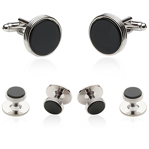 Mens Black Tuxedo Cufflinks and Studs Formal Set in Onyx and Silver with Travel Presentation Gift Box Men Cufflinks for Wedding Groomsmen Jewelry - Cufflinks and Studs Men Tuxedo2