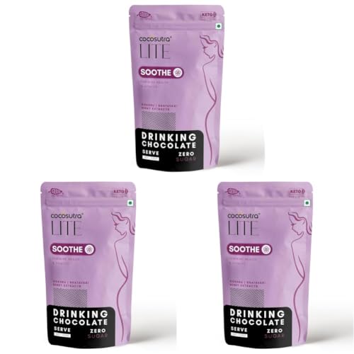 Image of Cocosutra SOOTHE - Sugar Free Drinking Chocolate Mix | For Feminine Health & Period Pain Relief | Gokhru, Shatavari & Berry Extracts | Vegan | Keto Friendly | Enjoy hot or cold | 200 g (Pack of 3)