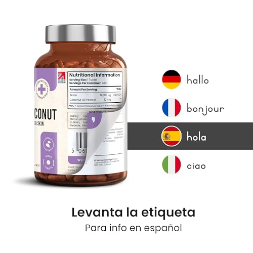 Biotina Para el Cabello, Piel y Uñas Ultra Fuerte 12.000 µg Pastillas | Suministro para 1 Año | Biotina con Coco Anticaida y Crecimiento Cabello Mujer | B7 Vitaminas Para el Pelo | VitaBright Biotin - imagen 7