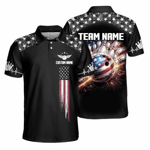 SHAANT Personalized Bowling Jerseys for Men and Women, Custom US Flag Bowling Shirts Multicolor, Men Quarter Zip Bowlings Team Shirts St1
