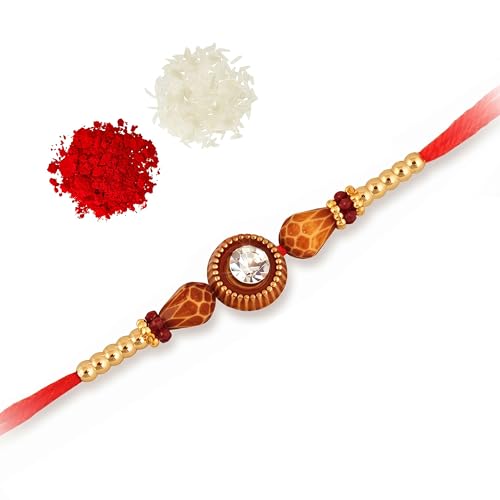 Image of Lucky Jewellery Designer Rakhi for Brother with Crystal Centerpiece | Complete Rakhi Set with Roli, Chawal (19-S8R1-PIO798)