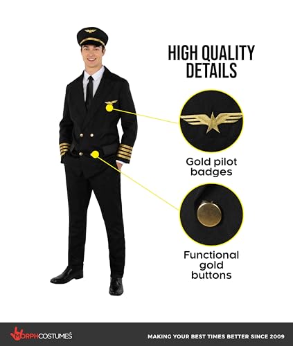 Morph Men's Pilot Costume Men Airplane Outfit Adult Airline Halloween Costumes for Men Pilot Uniform Suit X-Large