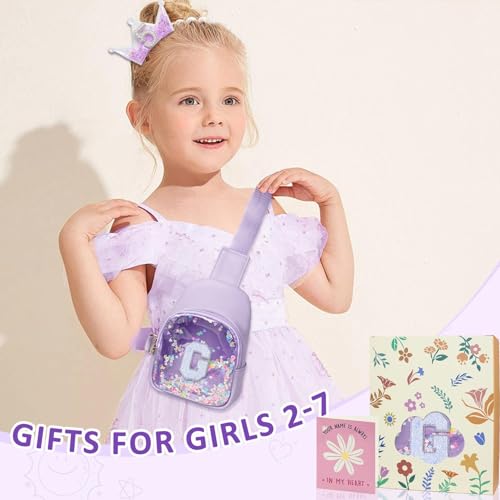 Image of COSHAYSOO Purple Toddler Little Girls Purse 2 3 4 5 6 7 Year Old Kids Sling Bag Initial Crossbody Pouch, Cute Kawaii Travel Everywhere Daily Essentials Organizer Bag Outfit Accessories Letter G