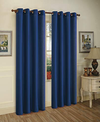 J&V Textiles 2-Panel Faux Silk Curtain (84 Navy)