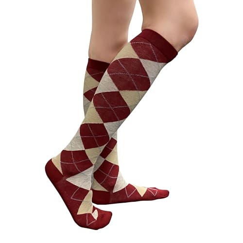 Image of Couver Women's Argyle Knee High Socks - Soft Acrylic Over the Calf Tube Style Socks for Casual Athletic - One Size