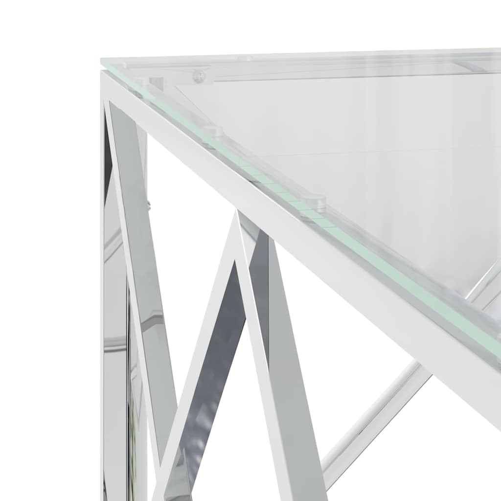 Tavolino da salotto, 80 x 80 x 40 cm, in acciaio inox e vetro