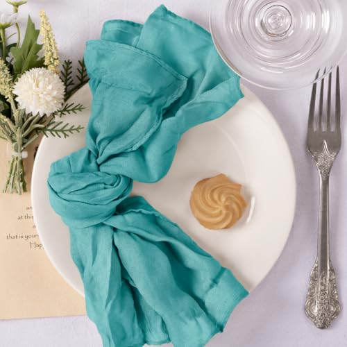 Image of MLMC 10 Pack Cheesecloth Napkins Wedding Napkins 21 inchx21 inch Boho Reusable Napkins in Bulk for Wedding Bridal Baby Shower Events Table Decor Teal