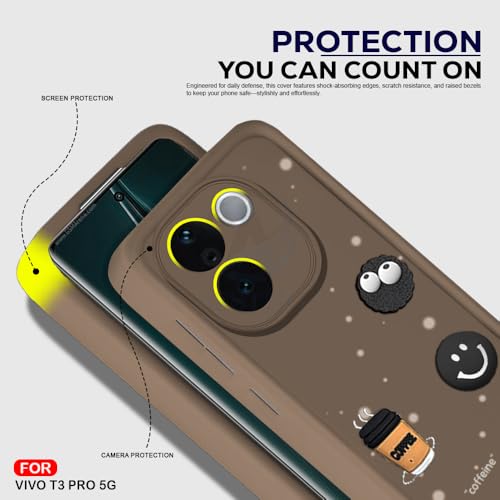 Image of AESTMO Back Case Cover for Vivo T3 Pro / Z9S Pro Cover | Cute Fun Cartoon 3D Ball | Coffee Silicone Case | Full Body Protection | Camera Protection Back Cover for Vivo T3 Pro / Z9S Pro (Brown)
