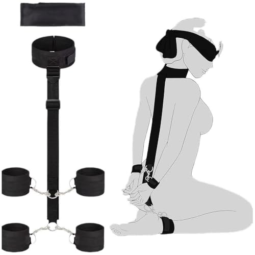 Paar Spielzeug Set mit Augenmaske, Armband und Fußkettchen, Nylon Yoga Set für Männer und Frauen, Schwarz