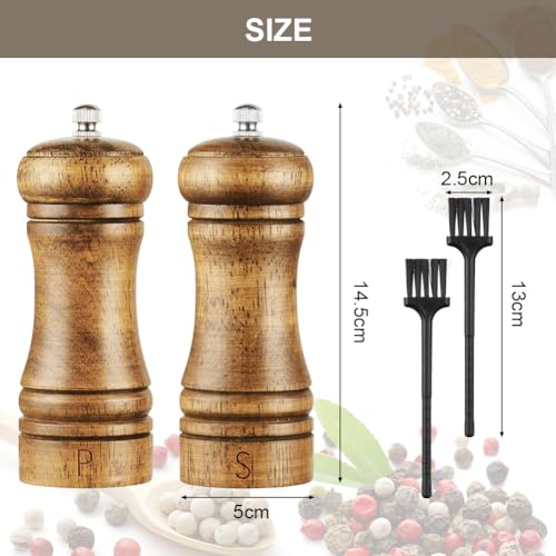 Vicloon Salt and Pepper Mills Set, 2PCS Wooden Pepper Grinder with Brush, Shakers with Ceramic Core - Image 2