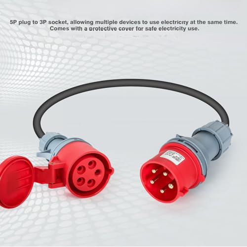 Jadeshay Camping Stromadapter, Camping Stecker Adapter 32A Stecker auf 16A Kupplung 5-poliges Starkstrom Verteiler 32A auf 16A Adapter 5x2,5mm²