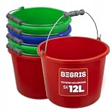 BEGRIS® BAU-EIMER BAU-EIMER BUNT 12L EIBER 5 STÜCK Rund Eimer Starke Kunststoff Baueimer, Haus, Garten Behälter mit Metallgriff