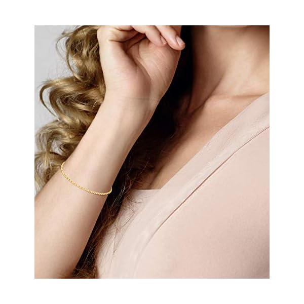 Miabella 18K Gold Over Sterling Silver Italian 2mm, 3mm Diamond-Cut Braided Rope Chain Bracelet for Men Women, Solid 925 Made in Italy (2mm - Length 7 Inches (Small))