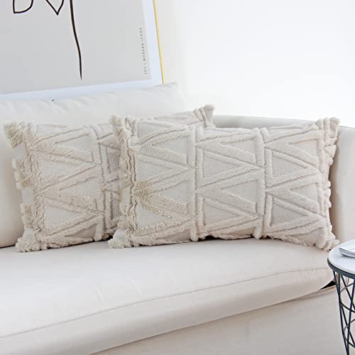 JOJUSIS Plush Short Wool Velvet Decorative Throw Pillow Covers Luxury Style Cushion Case Faux Fur Fluffy Pillowcases for Sofa Bedroom Pack of 2 12 x 20 Inch Beige