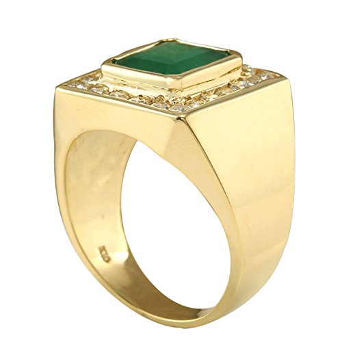 5 Carat Natural Green Emerald And Diamond (F-G Color, Vs1-Vs2 Clarity) 14K Yellow Gold Luxury Statement Ring For Men Exclusively Handcrafted In Usa #TOP2