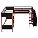 Virubi Twin Size L-Shaped Gaming Bunk Bed with Twin Size Gaming Loft Bed,Built-in Desk, Bunk Bed with Shelves and LED for Boys Teens Bedroom, Black+Red