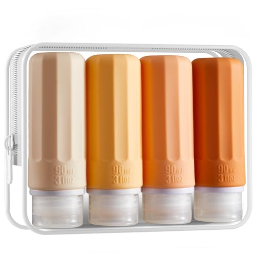 INSFIT Travel Bottles for Toiletries, TSA Approved 3oz Travel Size Containers, BPA Free Leak Proof Squeezable Silicone Tubes for Shampoo Conditioner Lotion Body Wash with Labels