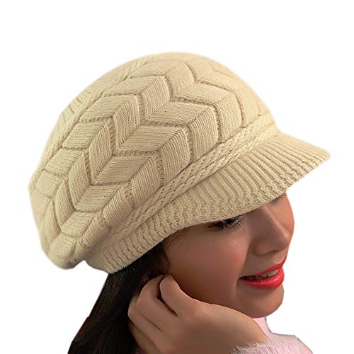 SWEDREAM Bonnets Femme Hiver Chapeaux Tricotés Cap Chaud Beanie Caps Baggy Crochet Ski Tricot Bonnet Chapeau (Beige)