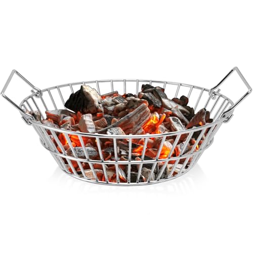 Foedo Charcoal Basket, Stainless Steel Grill Ash Basket Fits for Big Green Egg Large/Kamado Joe Classic, Durable Folding Handle