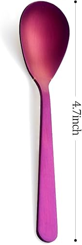 Miniatura 2 de Mini cucharaditas de café expreso Demitasse morado mate y cucharas de azúcar, acabado satinado de acero inoxidable, 4.7 pulgadas, juego de 6