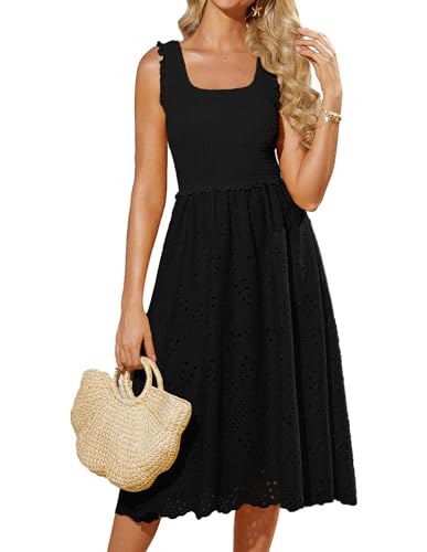 GRACE KARIN 2025 Womens Dress Summer Sleeveless Casual Vacation Embroidered Midi Dress with Pockets