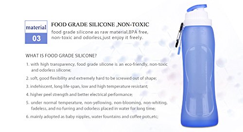 Omana 500ml Collapsible Silicone Water Bottle, BPA-Free, Lightweight & Leakproof Foldable Bottle with Carabiner - Image 3