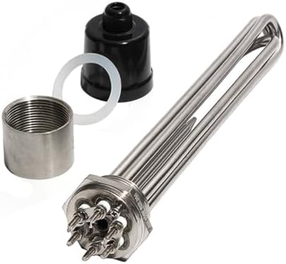 1 1/2 Inch DN40 Water Heating Element with Accessory 3KW/4.5KW/6KW/9KW/12KW Electric Pipe with Ground Screw and Probe 1Pcs(Silver,380V_12KW 355MM 304SUS)